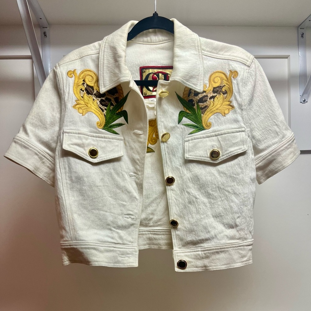 Rare Vintage Christian Llinares White Embroidered Denim Shirt